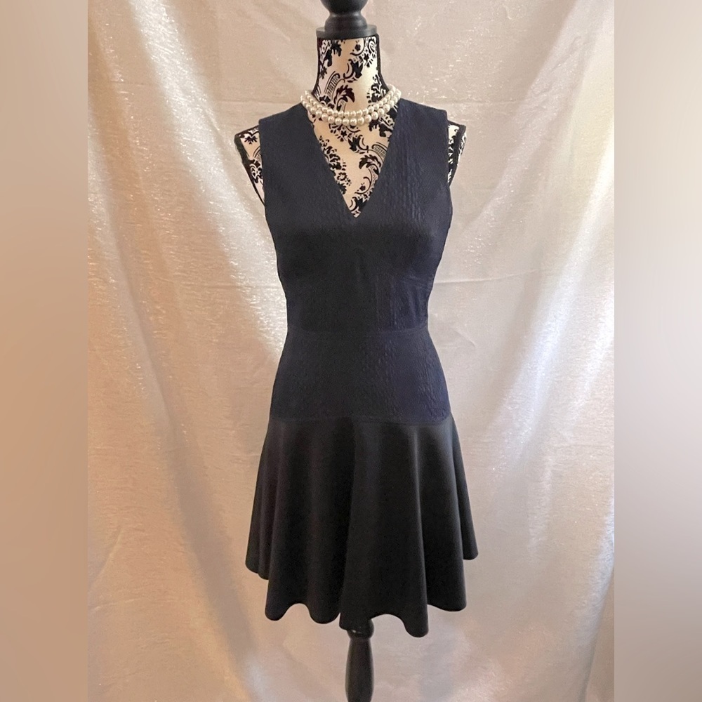 Rebecca Taylor Navy and Black Fit-and-Flare Dress